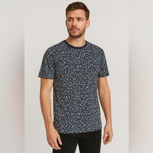 Jack & Jones men's stylish floral blue crew neck tshirt size M/L 100% cotton